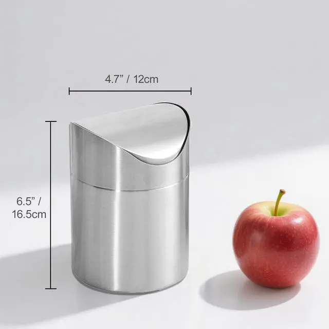 Alt view image 2 of 7 - Small Mini Trash Can with Lid, Brushed Stainless Steel Small Tiny Mini Trash Bin Can, Mini Countertop Trash Cans for Desk Office, Swing Top Trash Bin 1.5 L/0.40 Gal (Sliver)
