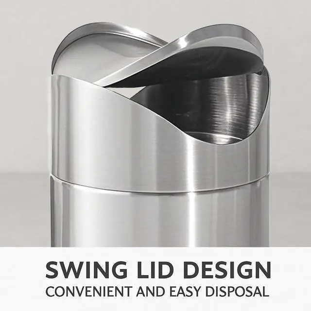 Alt view image 3 of 7 - Small Mini Trash Can with Lid, Brushed Stainless Steel Small Tiny Mini Trash Bin Can, Mini Countertop Trash Cans for Desk Office, Swing Top Trash Bin 1.5 L/0.40 Gal (Sliver)
