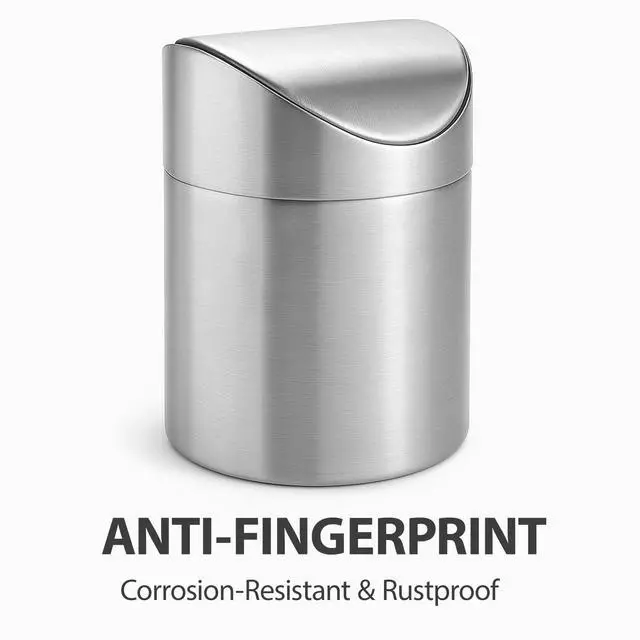 Alt view image 5 of 7 - Small Mini Trash Can with Lid, Brushed Stainless Steel Small Tiny Mini Trash Bin Can, Mini Countertop Trash Cans for Desk Office, Swing Top Trash Bin 1.5 L/0.40 Gal (Sliver)