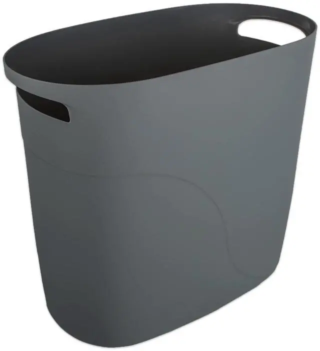 Main image of Plastic Small Trash Can Slim Waste Basket with Handles 3.2 Gallon Narrow Garbage Container Bin for Bathroom, Bedroom, Kitchen, Home Office Under Desk, Dorm, Laundry Room, Kids Room, Dark Grey