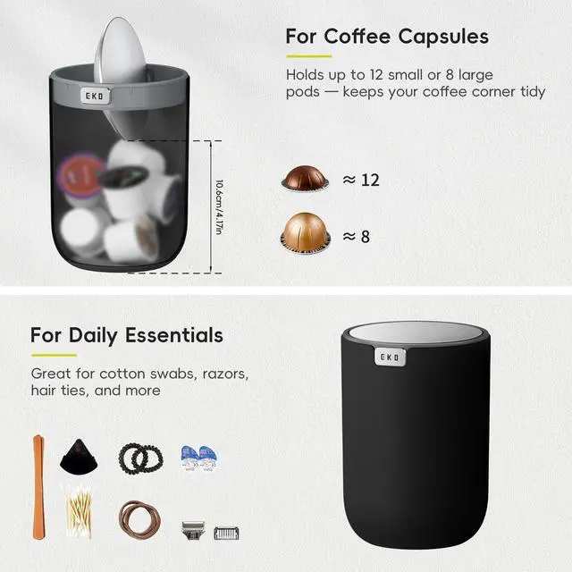 Alt view image 2 of 7 - Fandy 0.4 Gal/1.5L Mini Tabletop Trash Bin with Swing-Lid, Desktop Trash Can for Bathroom Countertop, Vanity, Coffee or Office, Small Garbage Bin (Black)
