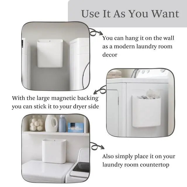 Alt view image 2 of 7 - Lint Bin for Laundry Room, Magnetic Lint Trash Can for Dryer, Modern Lint Holder, Lint Box for Laundry Room Organization, Wall Mounted Trash Can for Laundry Decor (White)