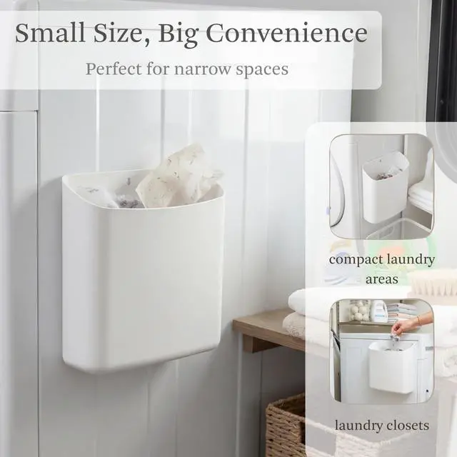 Alt view image 5 of 7 - Lint Bin for Laundry Room, Magnetic Lint Trash Can for Dryer, Modern Lint Holder, Lint Box for Laundry Room Organization, Wall Mounted Trash Can for Laundry Decor (White)