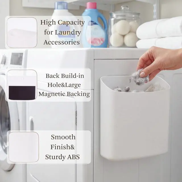 Alt view image 4 of 7 - Lint Bin for Laundry Room, Magnetic Lint Trash Can for Dryer, Modern Lint Holder, Lint Box for Laundry Room Organization, Wall Mounted Trash Can for Laundry Decor (White)