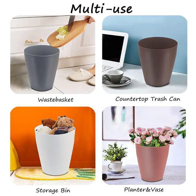 Alt view image 6 of 7 - Small Trash Can,Plastic Round Bathroom Wastebasket Garbage Can for Bathroom Bedroom Kitchen Office (White, Pack of 2)