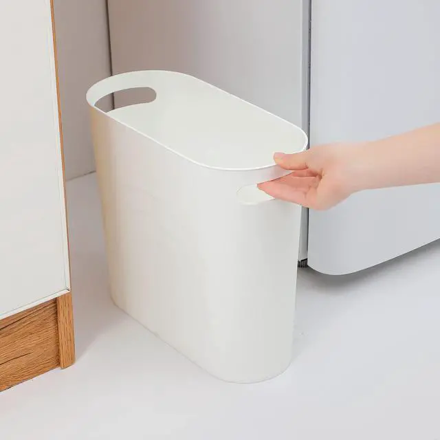 Alt view image 2 of 7 - Small Trash Can, 3.5 Gallon Slim Garbage Can Plastic Waste Basket with Handles Container Bin for Narrow Spaces Bathroom, Bedroom, Kitchen, Office at Home, White