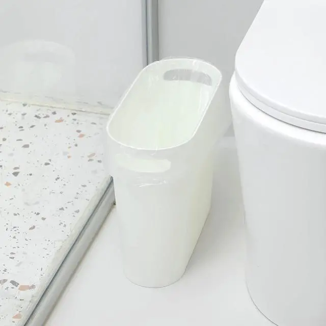 Alt view image 4 of 7 - Small Trash Can, 3.5 Gallon Slim Garbage Can Plastic Waste Basket with Handles Container Bin for Narrow Spaces Bathroom, Bedroom, Kitchen, Office at Home, White