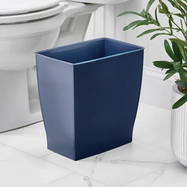 Alt view image 3 of 7 - Small Plastic Bathroom Trash Can, Navy Blue
