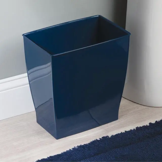 Alt view image 7 of 7 - Small Plastic Bathroom Trash Can, Navy Blue