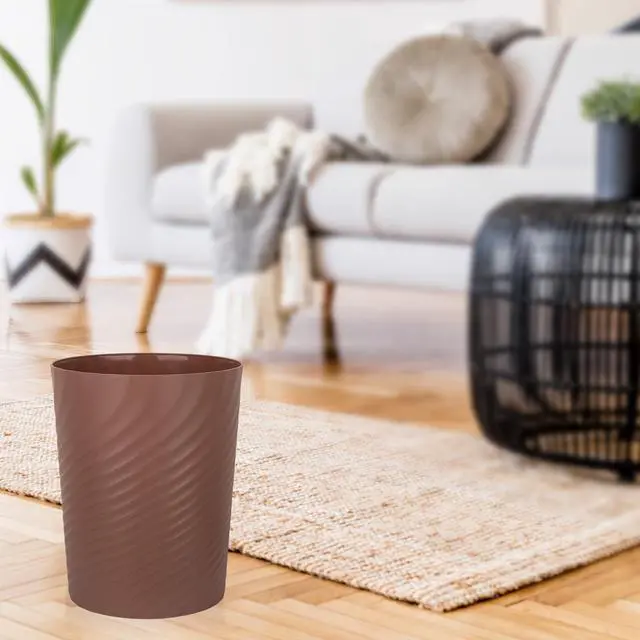 Alt view image 3 of 6 - Plastic Trash Can Wastebasket, Garbage Container Basket for Bathrooms, Kitchens, Offices, Kids Rooms (Brown, 1.8 Gallon)