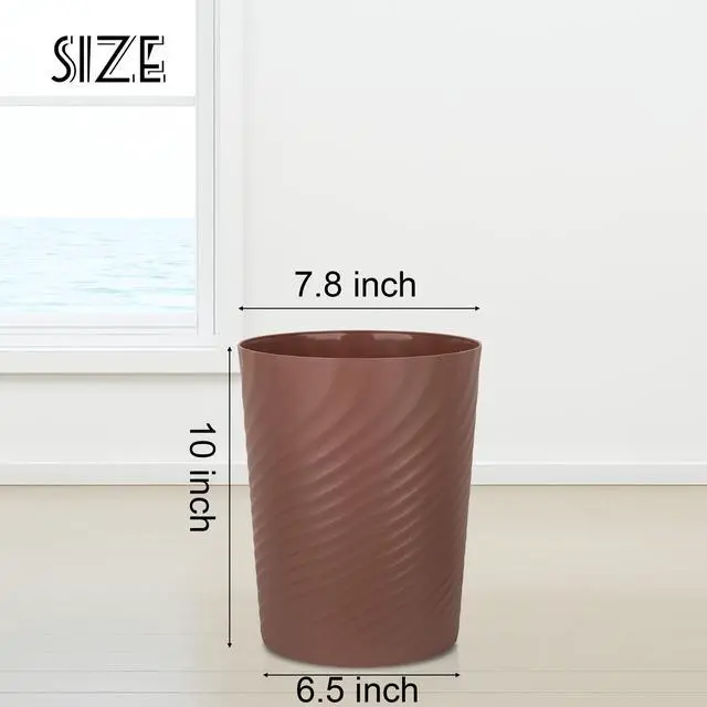 Alt view image 6 of 6 - Plastic Trash Can Wastebasket, Garbage Container Basket for Bathrooms, Kitchens, Offices, Kids Rooms (Brown, 1.8 Gallon)