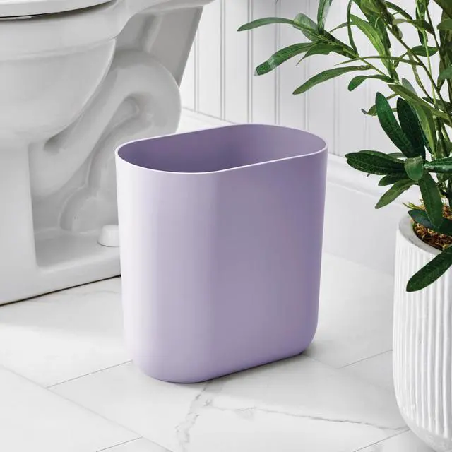 Alt view image 3 of 7 - Small Slim Plastic Bathroom Trash Can, Purple
