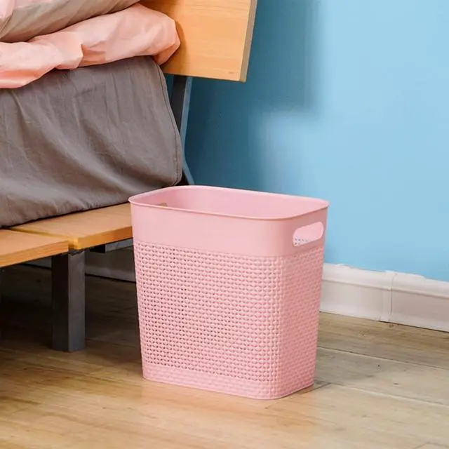 Alt view image 6 of 6 - Plastic Trash Can Wastebasket, Garbage Container Basket for Bathrooms, Kitchens, Offices, Kids Rooms (Pink, 3 Gallon), 1 Pack
