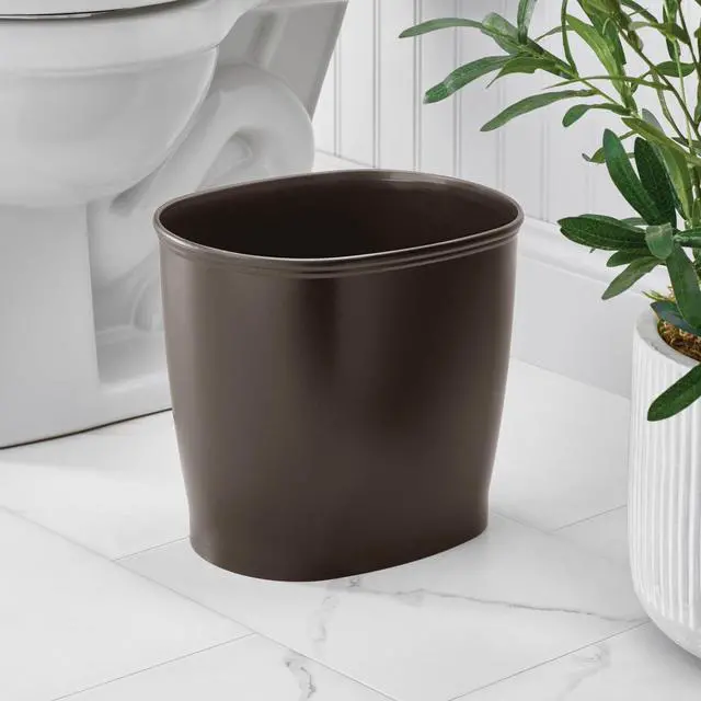 Alt view image 3 of 7 - Slim Plastic Bathroom Trash Can, Bronze