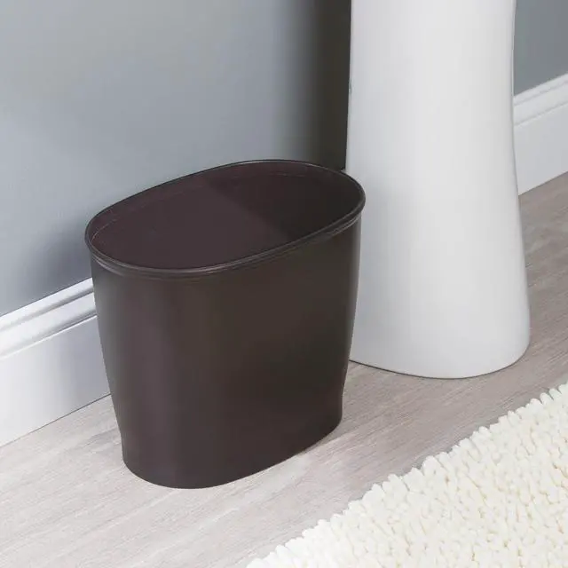 Alt view image 7 of 7 - Slim Plastic Bathroom Trash Can, Bronze