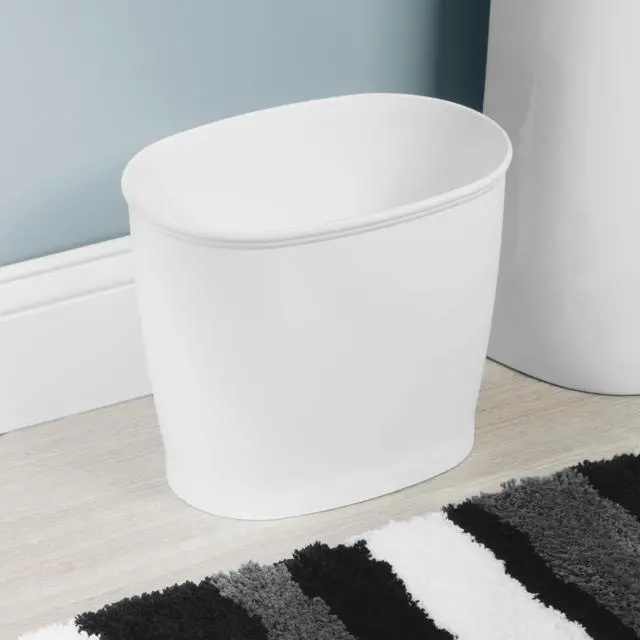 Alt view image 3 of 7 - Slim Plastic Bathroom Trash Can, White