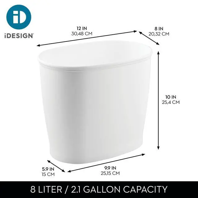 Alt view image 4 of 7 - Slim Plastic Bathroom Trash Can, White