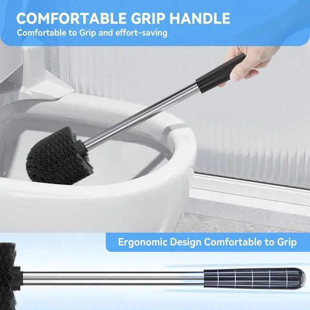 Alt view image 3 of 7 - Toilet Brush, Toilet Brush and Holder Sliver Toilet Bowl Brush with Durable Bristles Modern Holder Toilet Scrubber Toilet Brush Set for Bathroom Cleaning