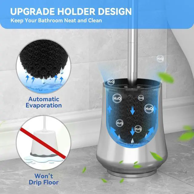 Alt view image 4 of 7 - Toilet Brush, Toilet Brush and Holder Sliver Toilet Bowl Brush with Durable Bristles Modern Holder Toilet Scrubber Toilet Brush Set for Bathroom Cleaning