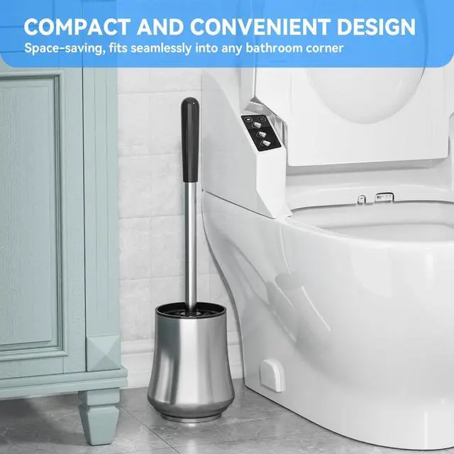 Alt view image 5 of 7 - Toilet Brush, Toilet Brush and Holder Sliver Toilet Bowl Brush with Durable Bristles Modern Holder Toilet Scrubber Toilet Brush Set for Bathroom Cleaning