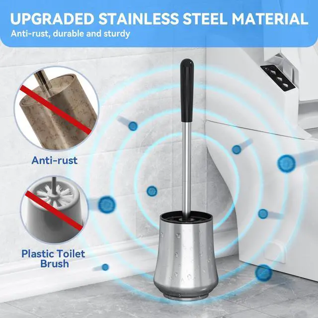 Alt view image 6 of 7 - Toilet Brush, Toilet Brush and Holder Sliver Toilet Bowl Brush with Durable Bristles Modern Holder Toilet Scrubber Toilet Brush Set for Bathroom Cleaning