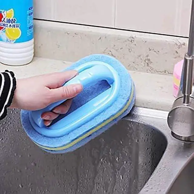 Alt view image 6 of 7 - 2-Piece Cleaning Brush for Bathroom Kitchen Bathtub Toilet Cleaner All Purpose Shower Sponge Scrubbing Brush with Ergonomic Handle