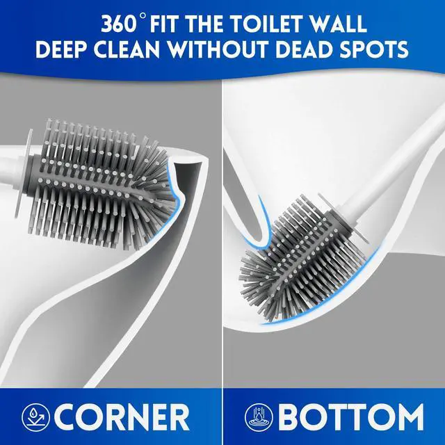 Alt view image 4 of 7 - Toilet Brush and Holder Set, Silicone Toilet Bowl Brush, Bathroom Accessories, Durable Toilet Scrubber Bristles, Compact Size for RV, Wall Mountable, Drip-Proof, Deep Cleaning. (White)