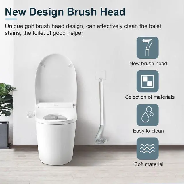 Alt view image 3 of 7 - Toilets Brushes, Toilet Cleaning Brush,Golf Flexible Bendable Silicone Long Handled Toilet Brushes, 360°Deep Toilets Bowl Cleaning Brush,Quick Drying Scrubber for Bathroom with Hook (White)