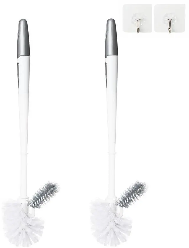 Main image of 2 Pack Toilet Bowl Brush Without Holder for Bathroom, Under-Rim Double Brush Head, Long Handle Household Cleaning Brushes Set (2 Pack Grey Brush Without Holder)