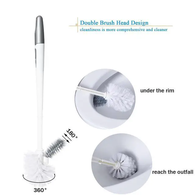 Alt view image 3 of 6 - 2 Pack Toilet Bowl Brush Without Holder for Bathroom, Under-Rim Double Brush Head, Long Handle Household Cleaning Brushes Set (2 Pack Grey Brush Without Holder)