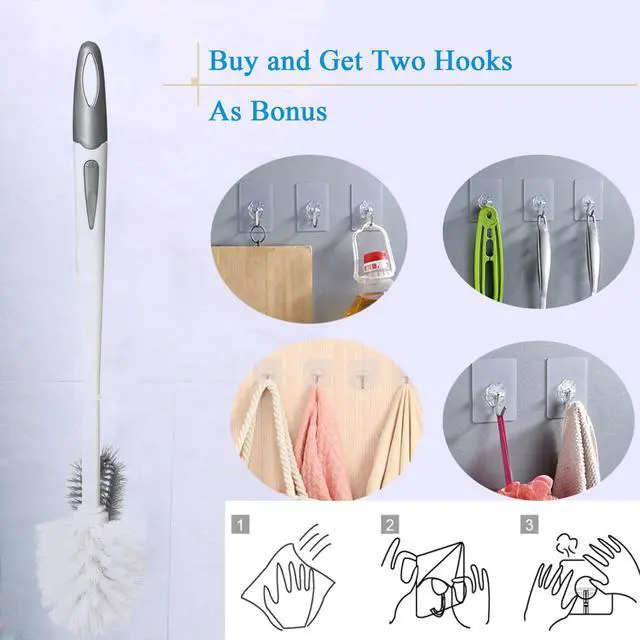 Alt view image 6 of 6 - 2 Pack Toilet Bowl Brush Without Holder for Bathroom, Under-Rim Double Brush Head, Long Handle Household Cleaning Brushes Set (2 Pack Grey Brush Without Holder)