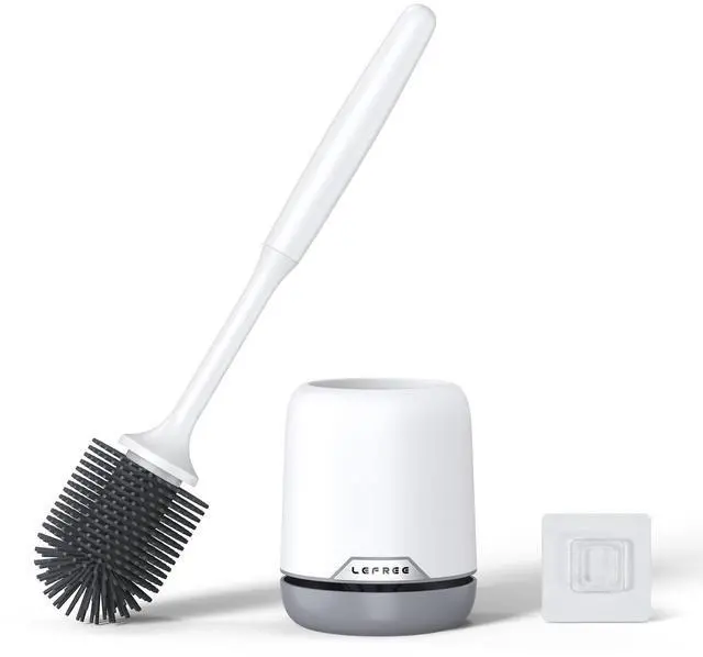 Main image of Silicone Toilet Brush and Holder, Bathroom Cleaner Brush Set, Non-Slip Handle Toilet Bowl Brush with TPR Soft Bristle, Wall Mounted/Floor Standing