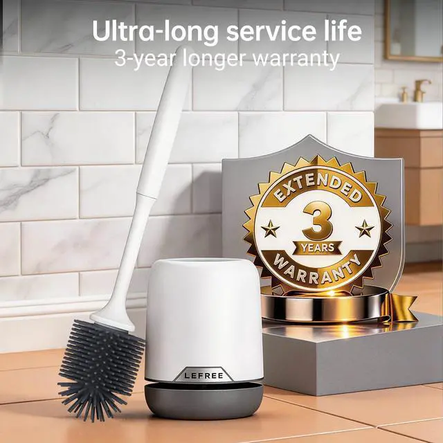 Alt view image 2 of 7 - Silicone Toilet Brush and Holder, Bathroom Cleaner Brush Set, Non-Slip Handle Toilet Bowl Brush with TPR Soft Bristle, Wall Mounted/Floor Standing