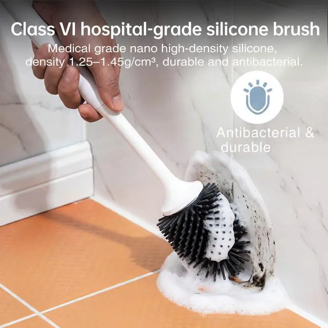Alt view image 6 of 7 - Silicone Toilet Brush and Holder, Bathroom Cleaner Brush Set, Non-Slip Handle Toilet Bowl Brush with TPR Soft Bristle, Wall Mounted/Floor Standing