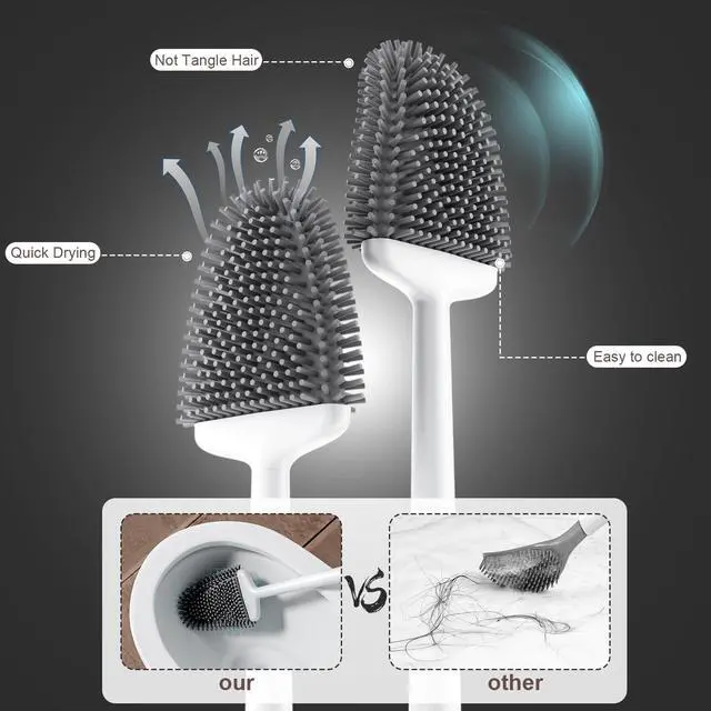Alt view image 3 of 7 - Toilet Brush and Holder Set - Flexible Toilet Bowl Brush Head with Silicone Bristles, Compact Size for Storage and Organization, Ventilation Slots Base (1 Pack, Pearl White)