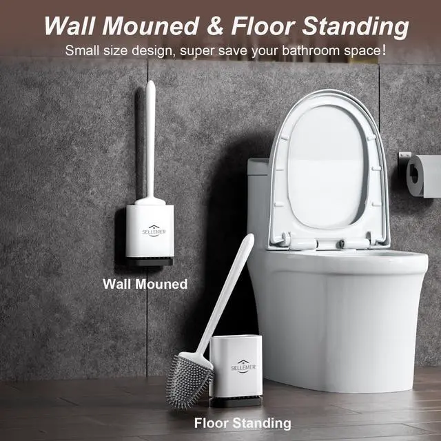 Alt view image 6 of 7 - Toilet Brush and Holder Set - Flexible Toilet Bowl Brush Head with Silicone Bristles, Compact Size for Storage and Organization, Ventilation Slots Base (1 Pack, Pearl White)