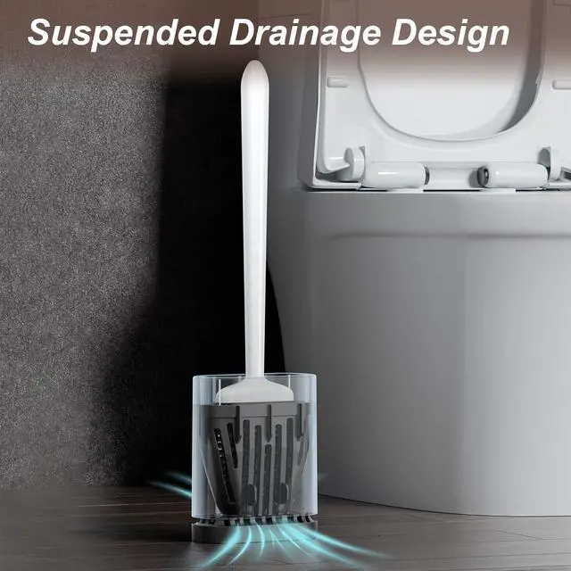Alt view image 5 of 7 - Toilet Brush and Holder Set - Flexible Toilet Bowl Brush Head with Silicone Bristles, Compact Size for Storage and Organization, Ventilation Slots Base (1 Pack, Pearl White)