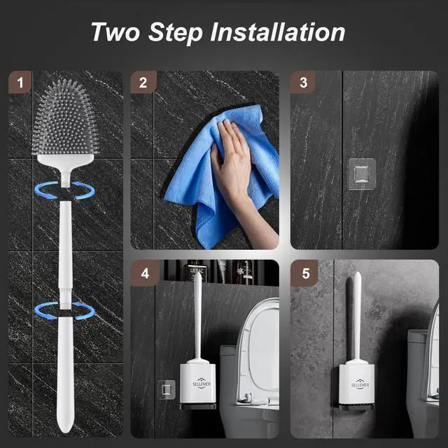 Alt view image 7 of 7 - Toilet Brush and Holder Set - Flexible Toilet Bowl Brush Head with Silicone Bristles, Compact Size for Storage and Organization, Ventilation Slots Base (1 Pack, Pearl White)