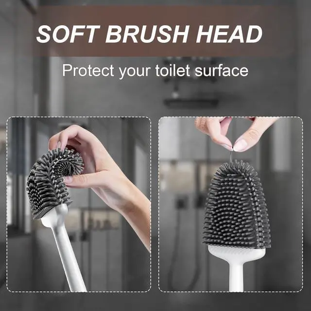 Alt view image 4 of 7 - Toilet Brush and Holder Set - Flexible Toilet Bowl Brush Head with Silicone Bristles, Compact Size for Storage and Organization, Ventilation Slots Base (1 Pack, Pearl White)