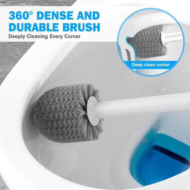 Alt view image 4 of 7 - Toilet Plunger and Brush Set, Bowl Brush and Heavy Duty Toilet Plunger with Ventilated Holder, 2-in-1 Toilet Brush and Plunger Combo for 5.3-inch Toilet Drain Bathroom Deeply Cleaning(White & Grey)