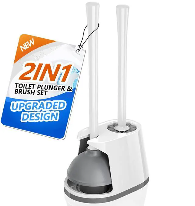 Main image of Toilet Plunger and Brush Set, Bowl Brush and Heavy Duty Toilet Plunger with Ventilated Holder, 2-in-1 Toilet Brush and Plunger Combo for 5.3-inch Toilet Drain Bathroom Deeply Cleaning(White & Grey)