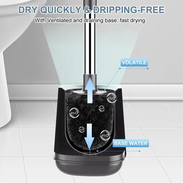 Alt view image 5 of 7 - Toilet Brush and Holder, Self Closing Lid Toilet Bowl Brushes Holder and Extra Long Handle Ventilated Toilet Brush Set for Bathroom Cleaning, Nylon Bristles, Grey