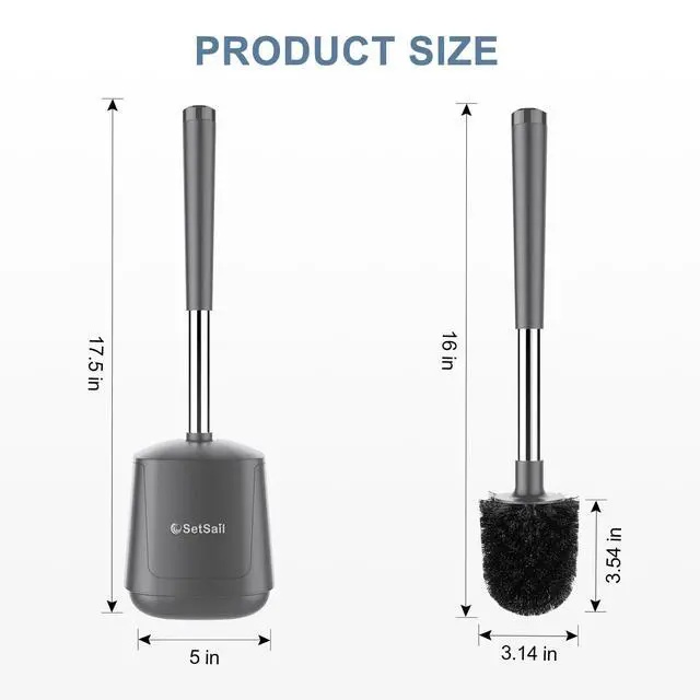 Alt view image 2 of 7 - Toilet Brush and Holder, Self Closing Lid Toilet Bowl Brushes Holder and Extra Long Handle Ventilated Toilet Brush Set for Bathroom Cleaning, Nylon Bristles, Grey