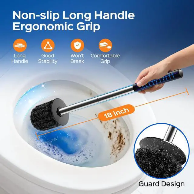 Alt view image 5 of 7 - Toilet Brush and Holder Set: 2 Pack Stainless Steel Rustproof Kits with Deep Cleaning Bristles - Hidden Toilet Cleaner Scrubber for Homeowners - Compact Bathroom Accessories for Home RV Silver