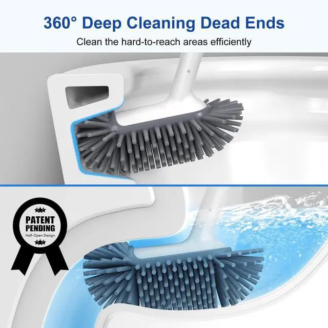 Alt view image 2 of 7 - Toilet Bowl Brush Holder Set: Deep Cleaning Silicone Toilet Cleaner Scrubber Under Rim with Curved Bristle for Bathroom Dead Corner Clean - Modern Rv Toilet Decorative Accessories - White
