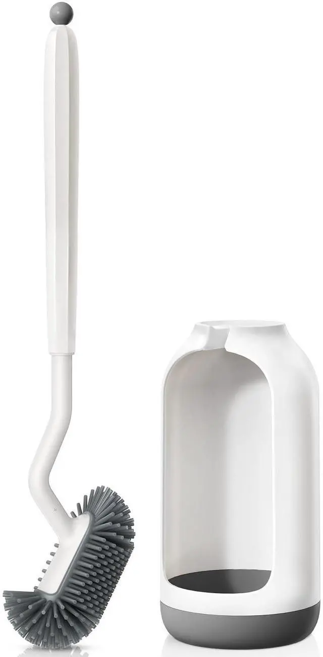Main image of Toilet Bowl Brush Holder Set: Deep Cleaning Silicone Toilet Cleaner Scrubber Under Rim with Curved Bristle for Bathroom Dead Corner Clean - Modern Rv Toilet Decorative Accessories - White