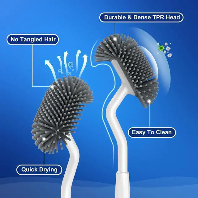 Alt view image 4 of 7 - Toilet Bowl Brush Holder Set: Deep Cleaning Silicone Toilet Cleaner Scrubber Under Rim with Curved Bristle for Bathroom Dead Corner Clean - Modern Rv Toilet Decorative Accessories - White