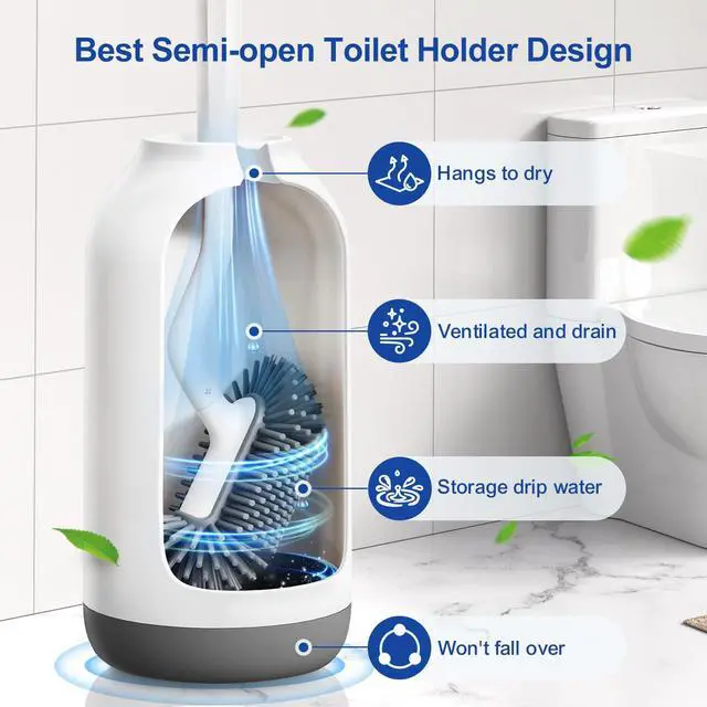 Alt view image 3 of 7 - Toilet Bowl Brush Holder Set: Deep Cleaning Silicone Toilet Cleaner Scrubber Under Rim with Curved Bristle for Bathroom Dead Corner Clean - Modern Rv Toilet Decorative Accessories - White