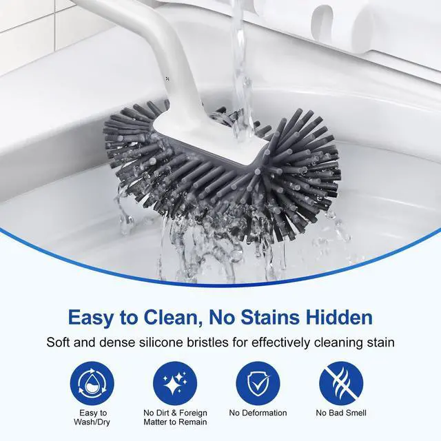 Alt view image 5 of 7 - Toilet Bowl Brush Holder Set: Deep Cleaning Silicone Toilet Cleaner Scrubber Under Rim with Curved Bristle for Bathroom Dead Corner Clean - Modern Rv Toilet Decorative Accessories - White