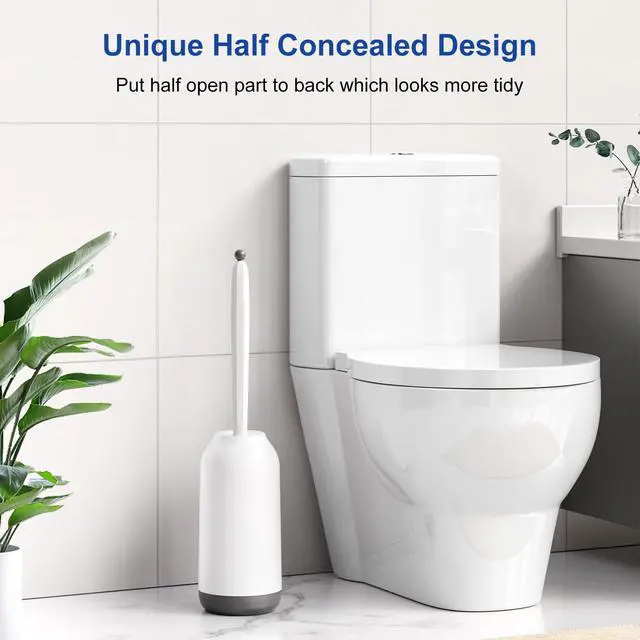 Alt view image 6 of 7 - Toilet Bowl Brush Holder Set: Deep Cleaning Silicone Toilet Cleaner Scrubber Under Rim with Curved Bristle for Bathroom Dead Corner Clean - Modern Rv Toilet Decorative Accessories - White
